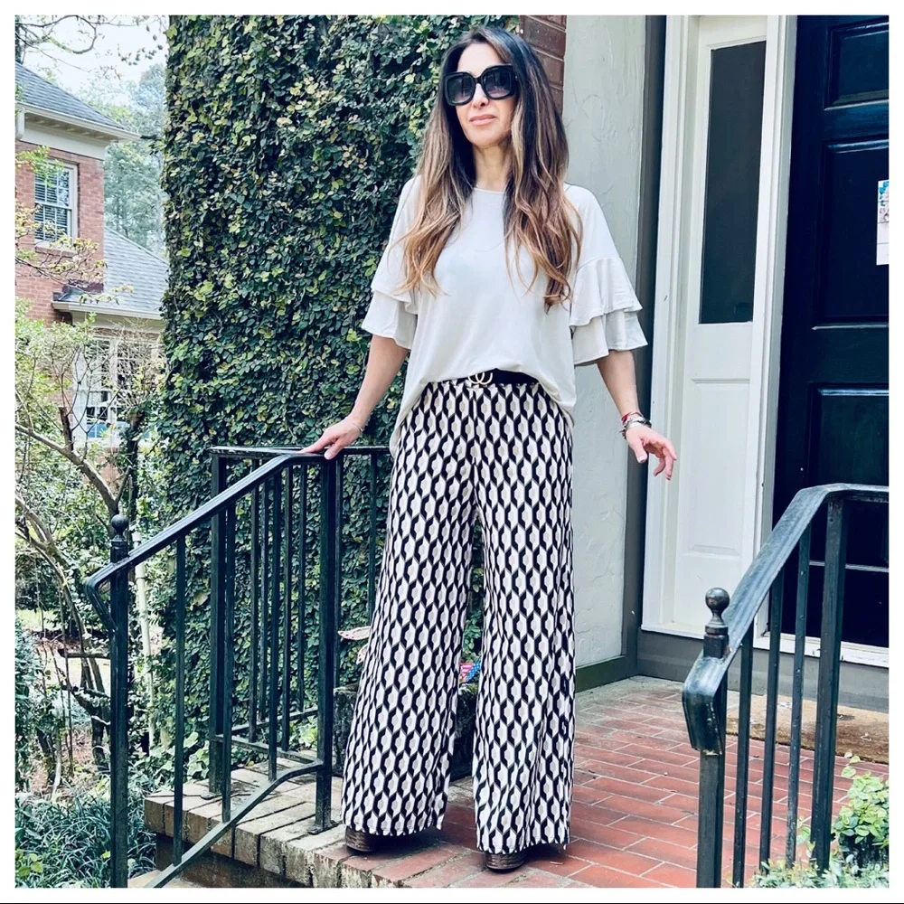 Made in Italy Retro Chic Print wide Leg Pants - Picture 1 of 10